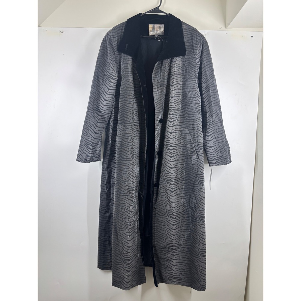 Gallery Gray Tiger Stripe Trench Coat Velvet Collar 18W Removable Liner